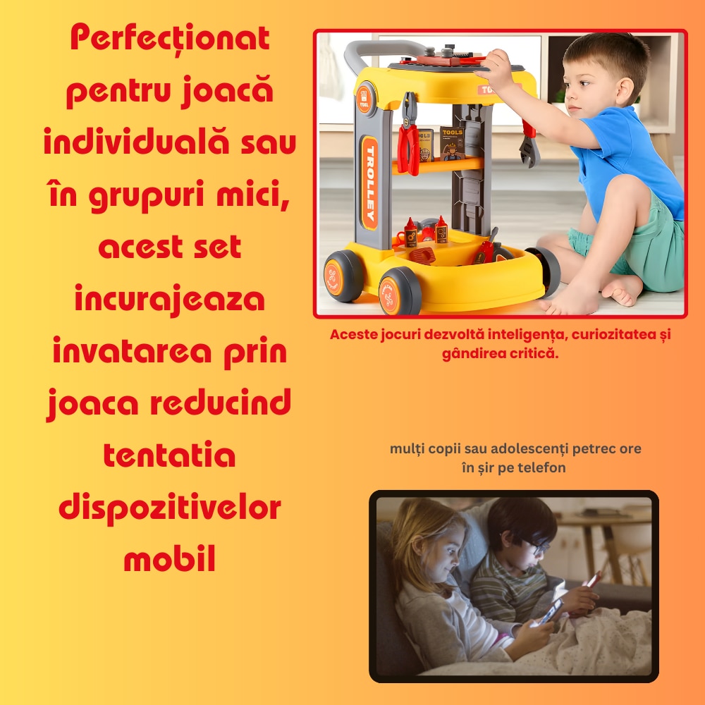 Set Troler de jucarie cu unelte de inginerie pentru copii