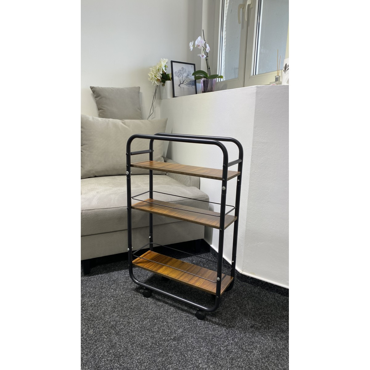 Raft slim metalic cu 3 polite MDF, 81 cm