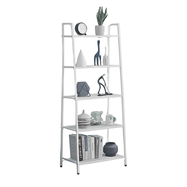 Raft metalic decorativ cu 5 polite, 150 cm, Alb