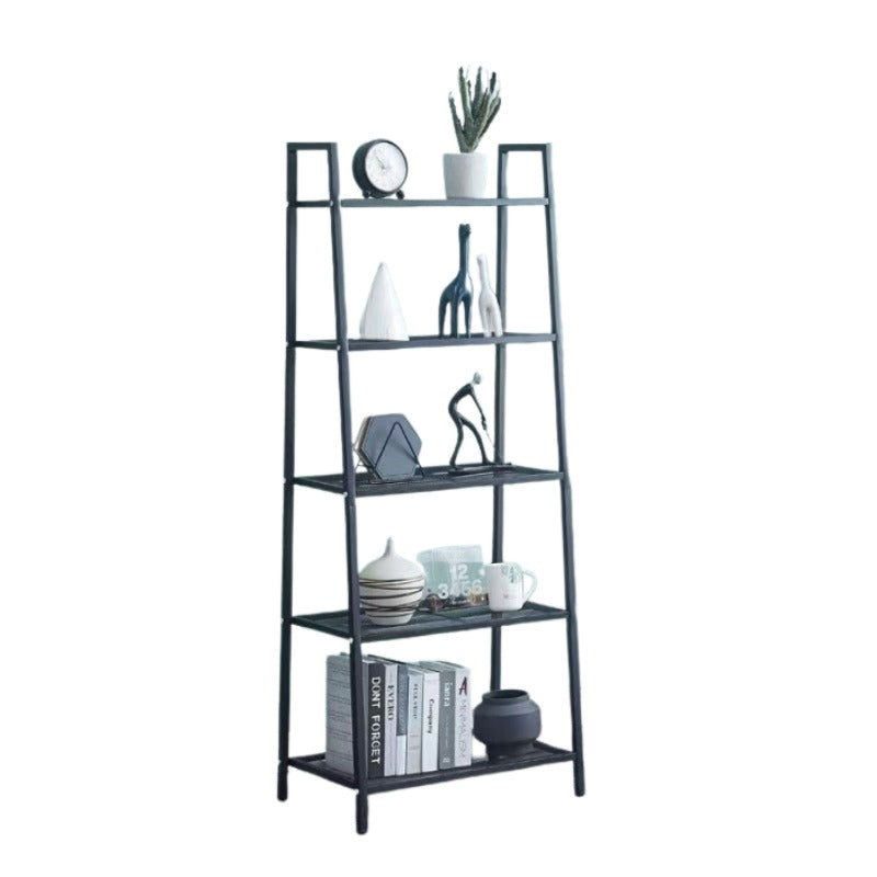 Raft metalic decorativ cu 5 polite, 150 cm, Negru