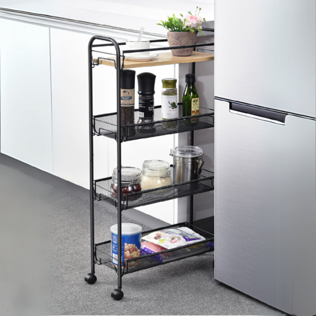 Etajera mobila cu 4 rafturi, 83 cm, Negru