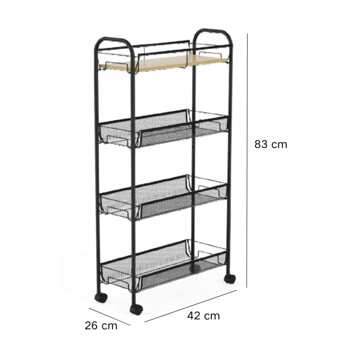 Etajera mobila cu 4 rafturi, 83 cm, Negru