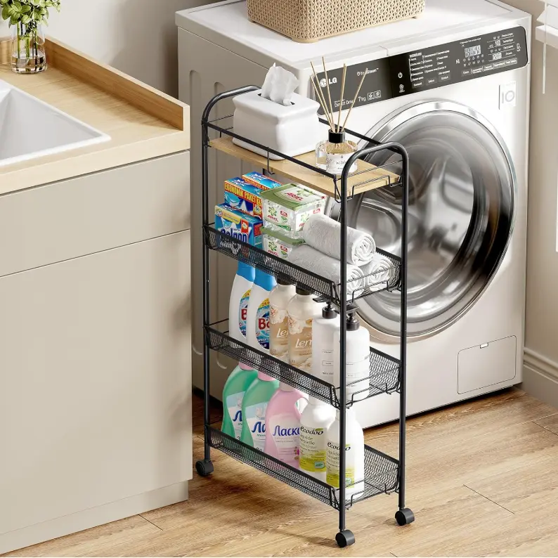 Etajera mobila cu 4 rafturi, 83 cm, Negru