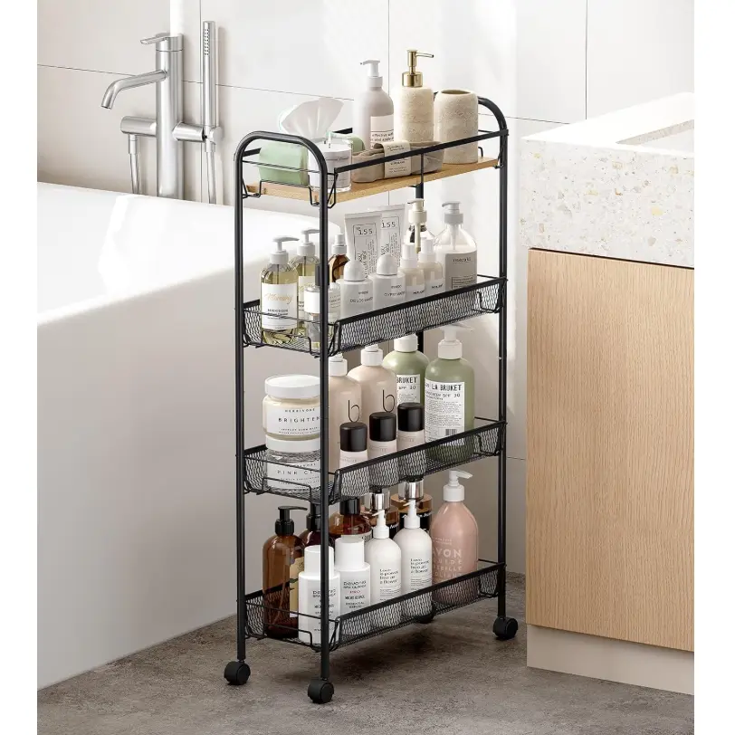 Etajera mobila cu 4 rafturi, 83 cm, Negru