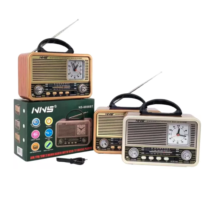 Radio Retro cu ceas analog, BT/USB/TF/AUX 1200 mAh