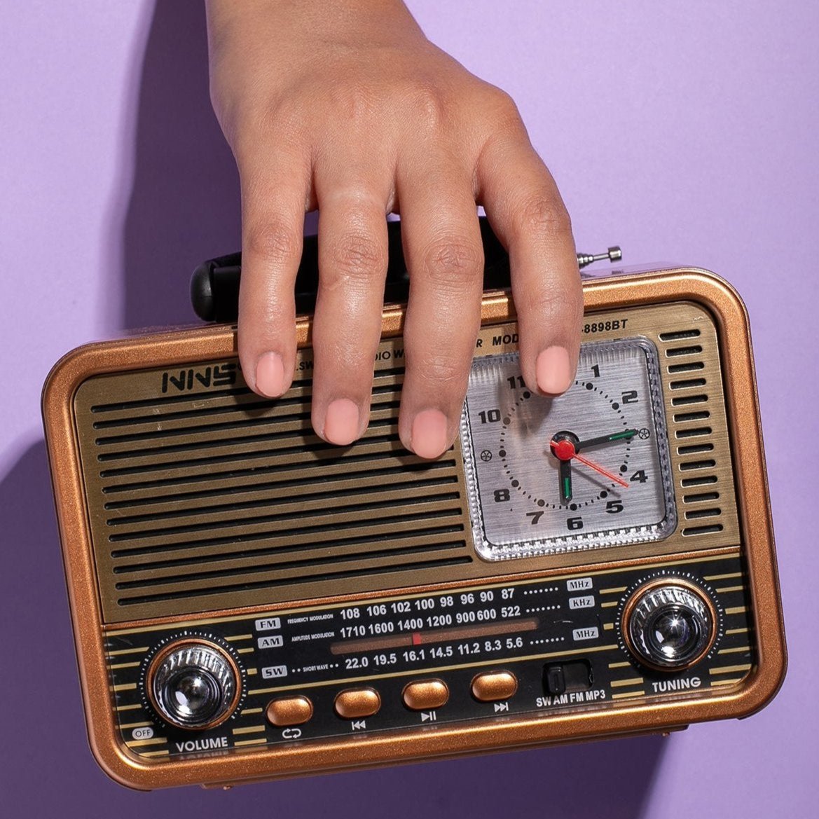 Radio Retro cu ceas analog, BT/USB/TF/AUX 1200 mAh