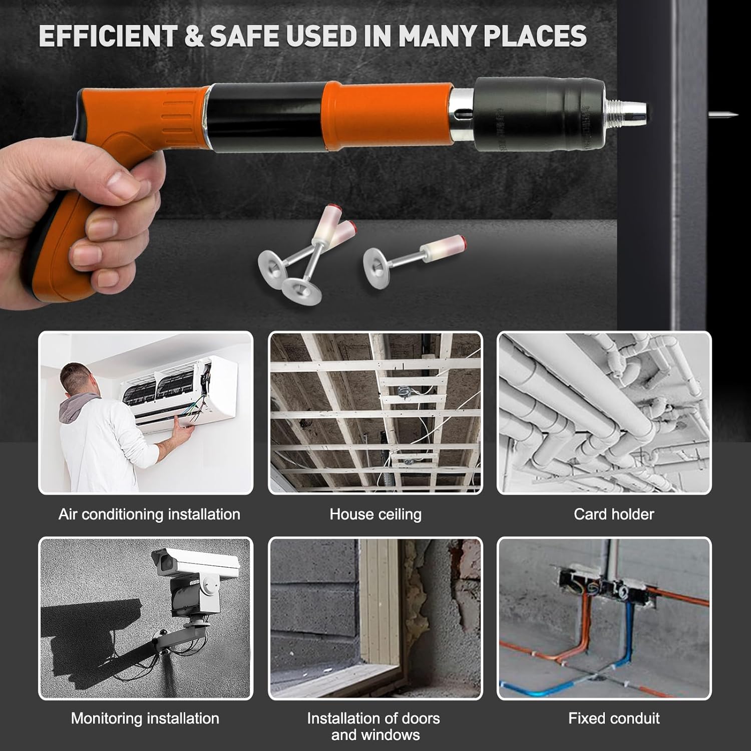 Pistol pentru nituri, 100 de cuie, pentru ziduri de beton si caramida