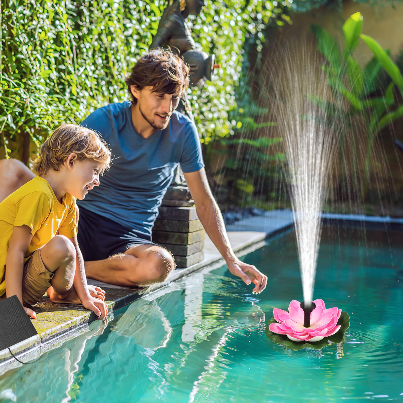 Fantana solara arteziana, floare de lotus, decoratiune Plutitoare