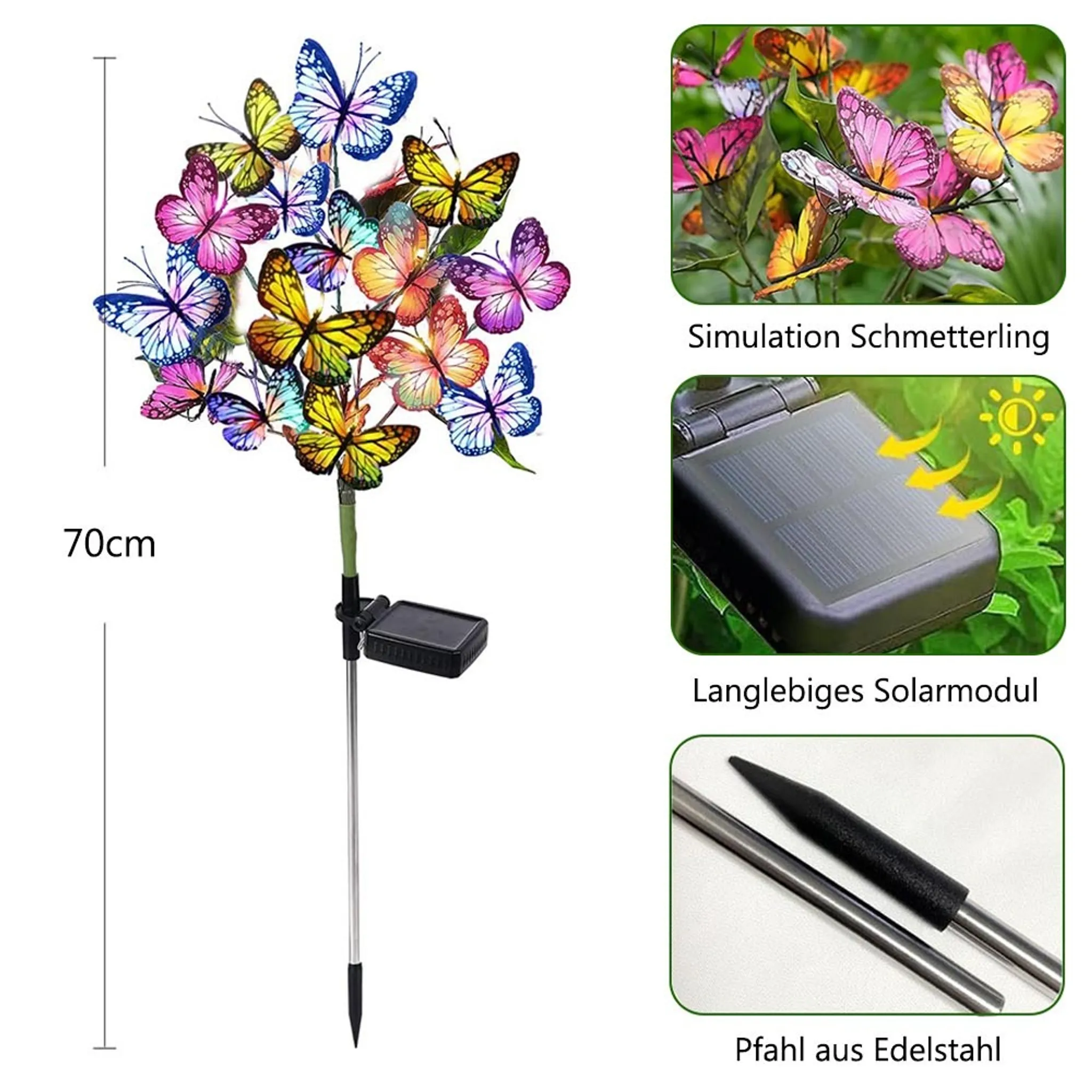 Set 2 x Lampa solara Fluturi LED 70 cm, IP 66