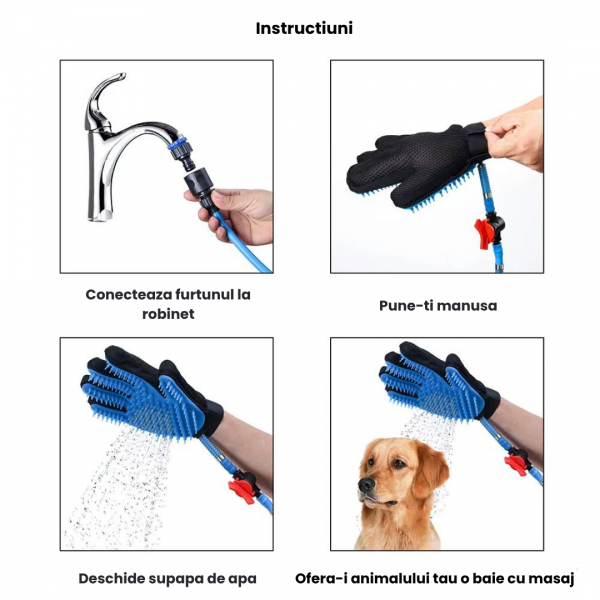 Set manusa cu furtun pentru spalare si masaj animale