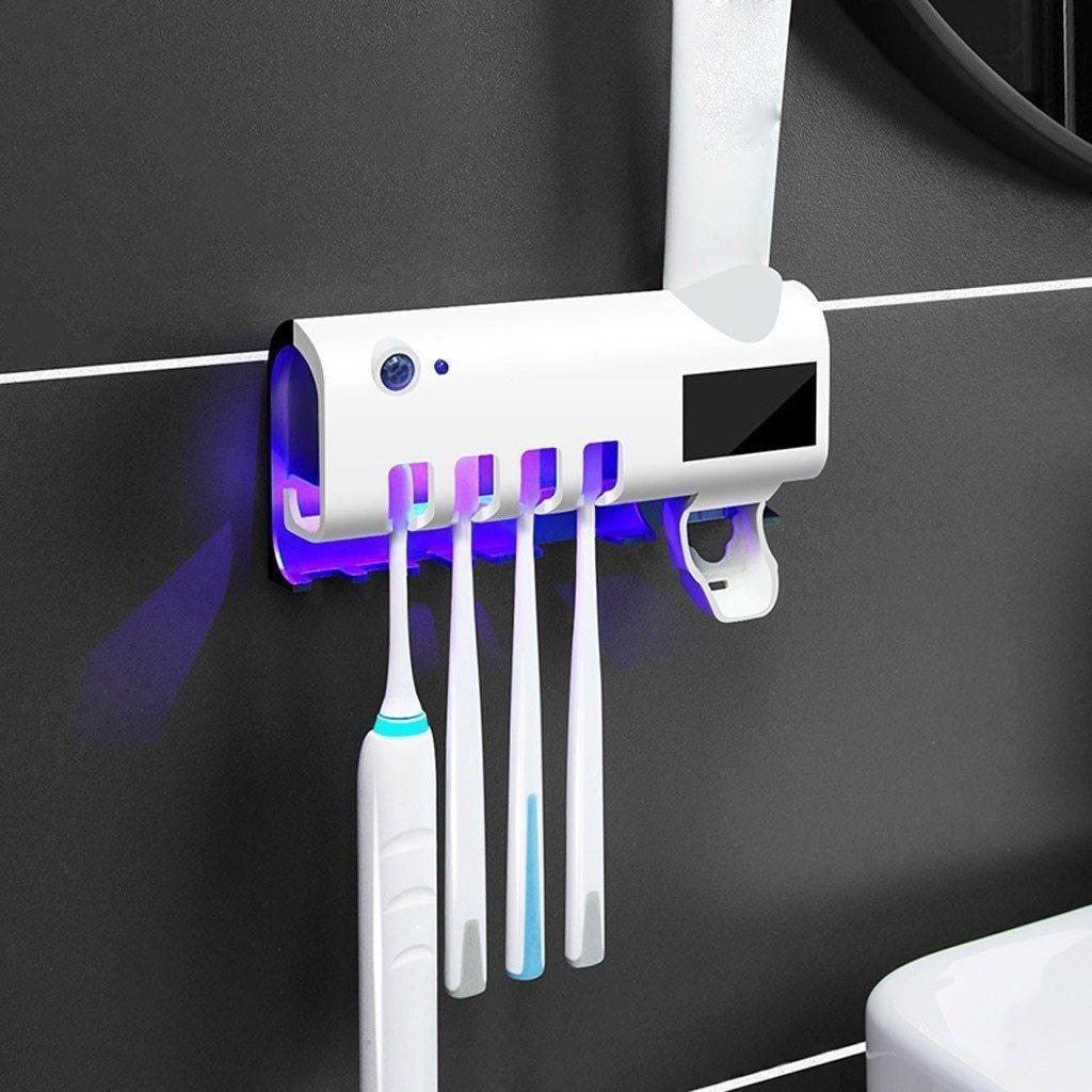 Dozator pentru pasta de dinti cu sterilizator UV pentru periute