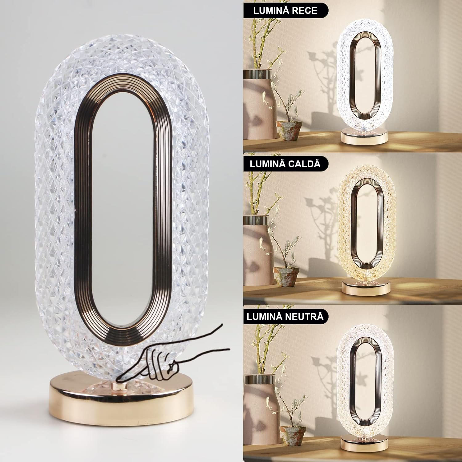 Lampa Diamond, Touch, USB, 3 moduri