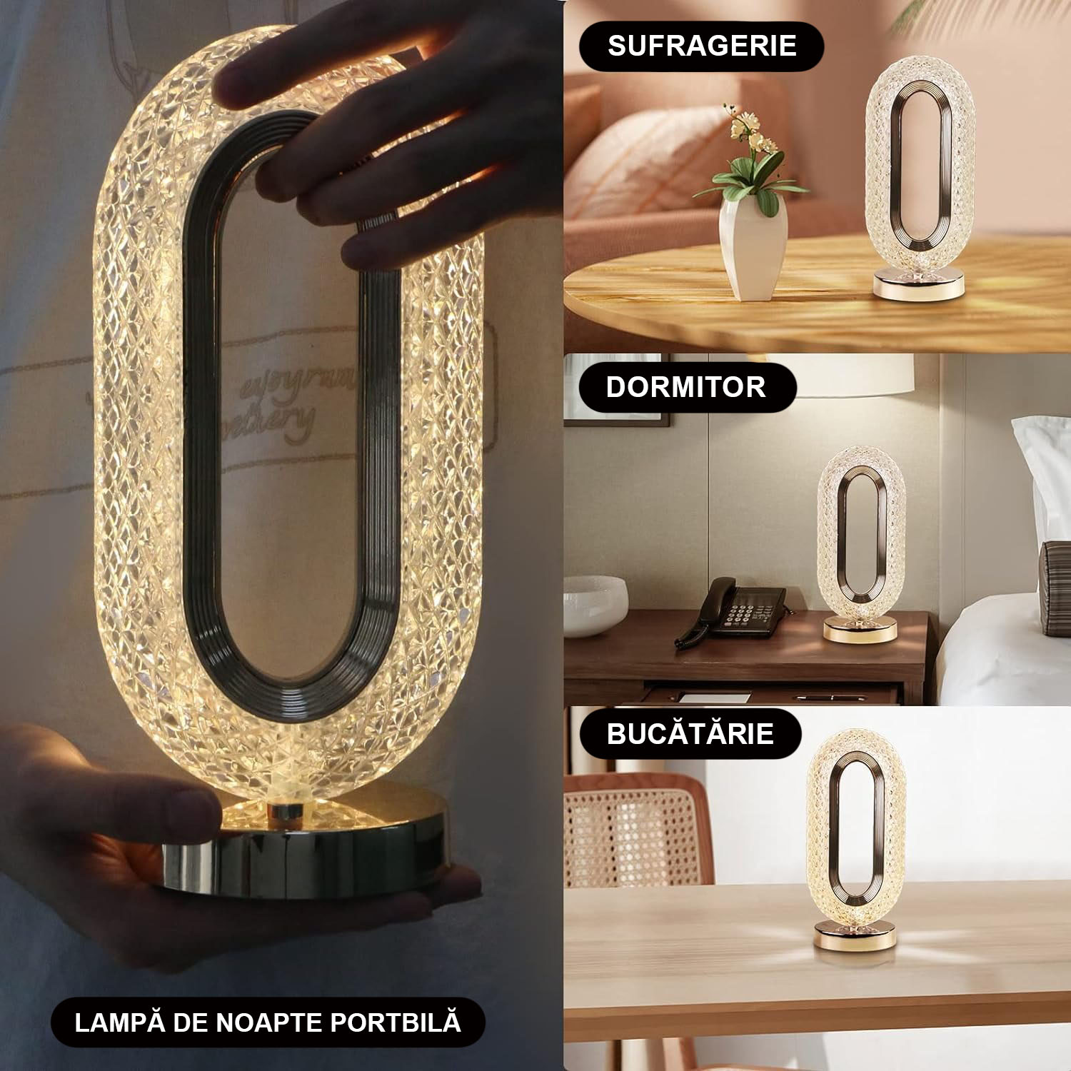 Lampa Diamond, Touch, USB, 3 moduri