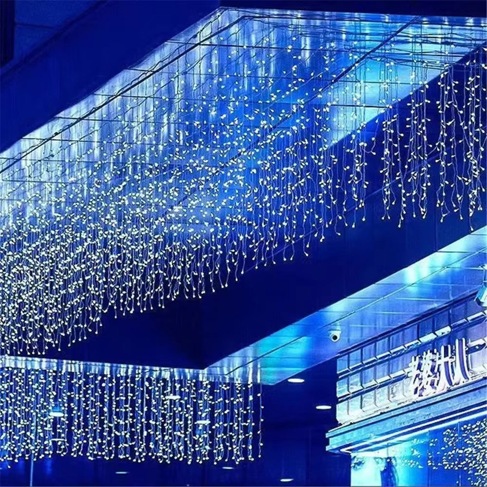 Instalatie LED cu franjuri lungi 1 M, Lungime 25 M, 600 LED, Albastru