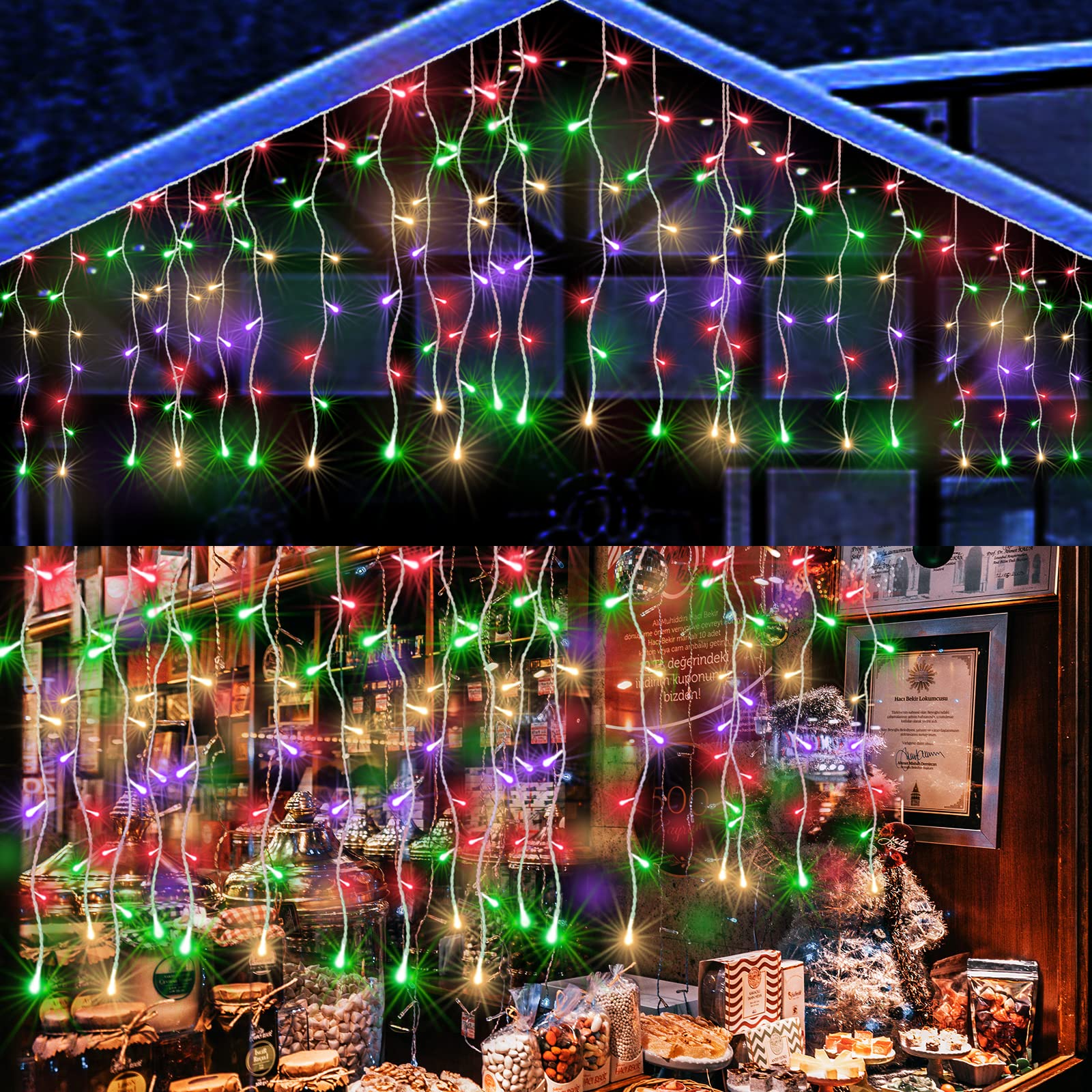 Instalatie franjuri 1000 LED, 50 Metri lungime, Multicolor