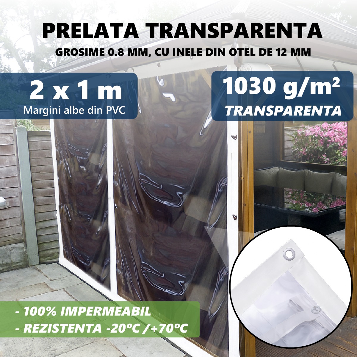Prelata transparenta 1x2 Metri, 1030 g/m2