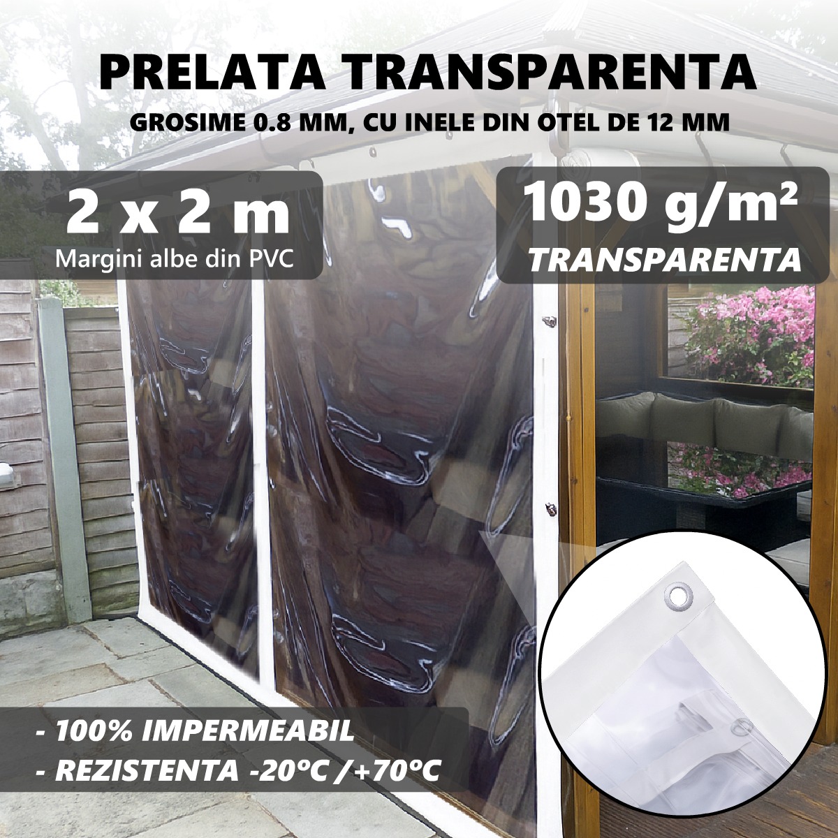 Prelata transparenta 2x2 Metri, 1030 g/m2
