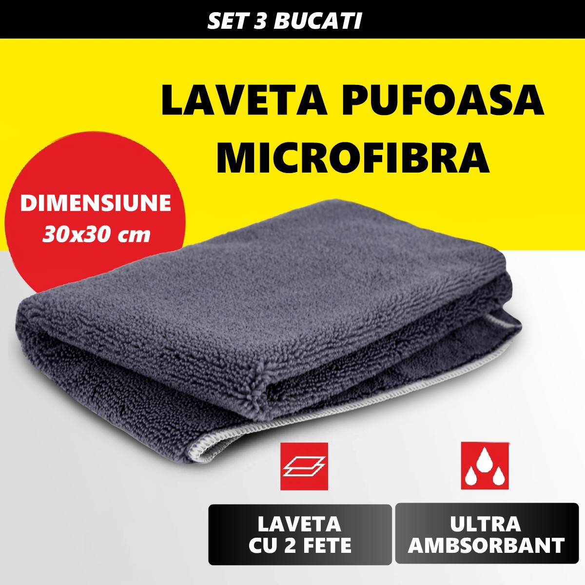 Set 3 x Laveta universala ultra absorbanta, 30 x 30 cm