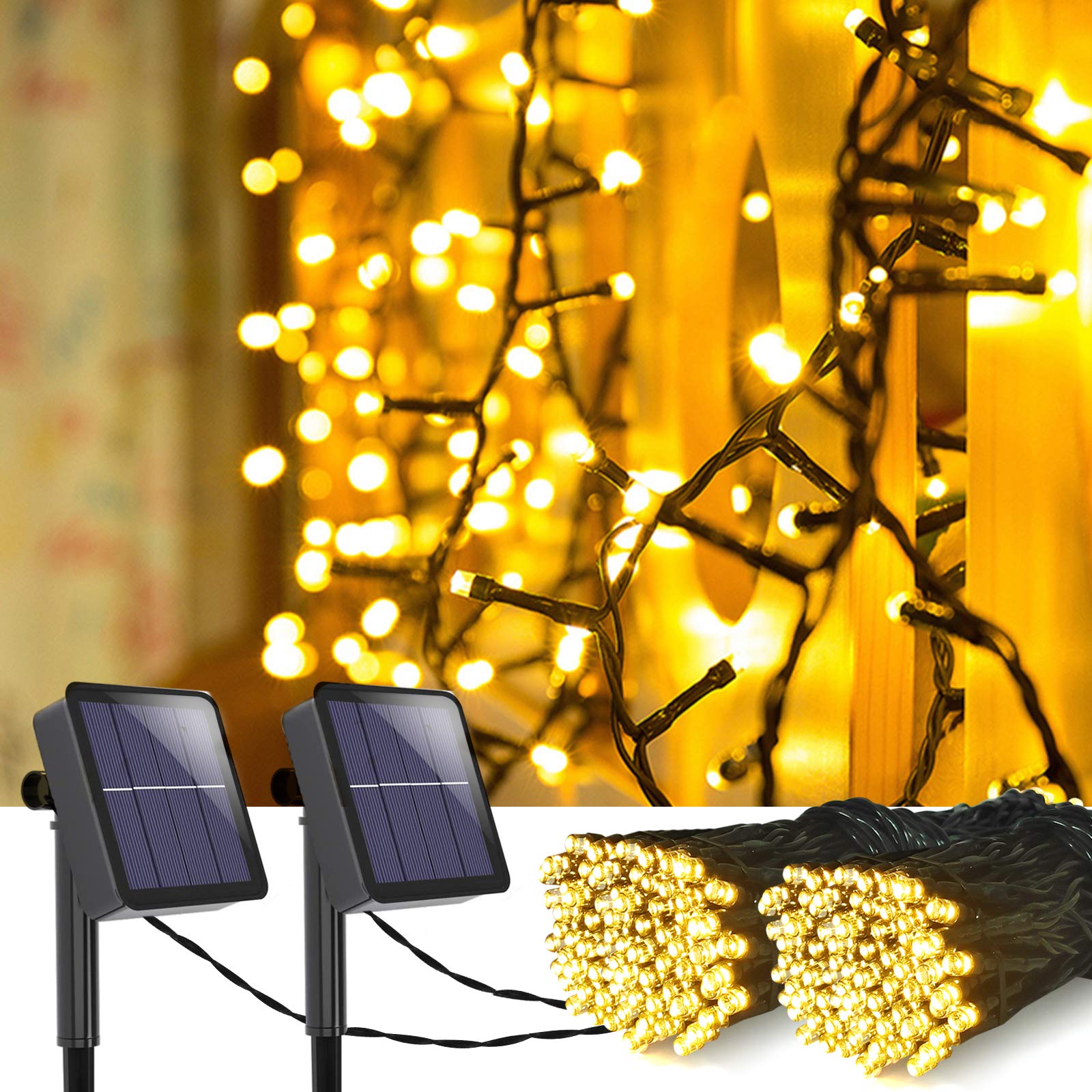 Set 2 x Instalatie solara Alb cald, 100 LED, exterior