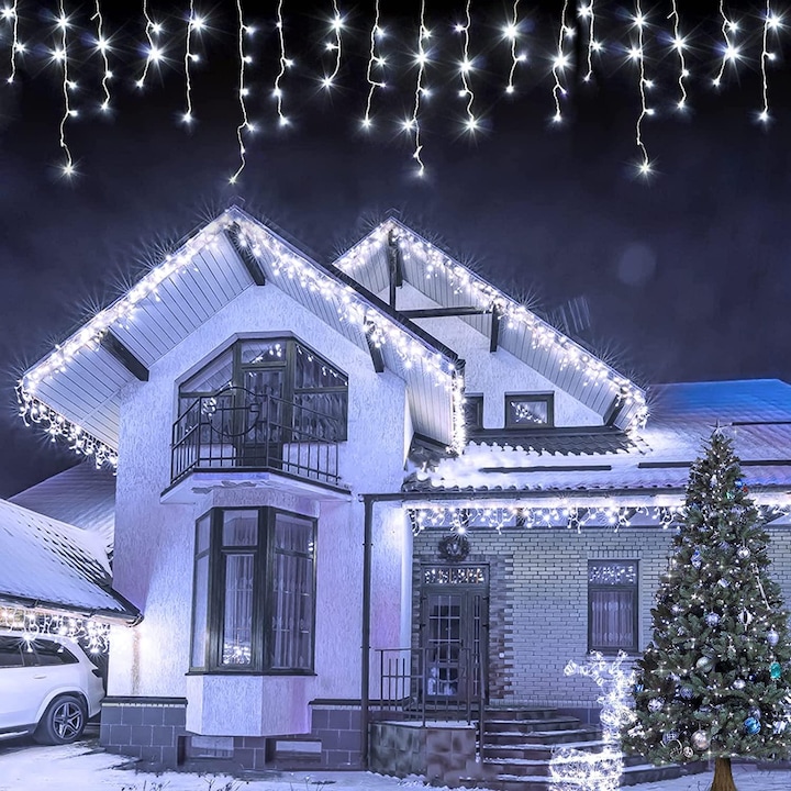 Instalatie cu franjuri 30 M, 1200 LED, Alb Rece