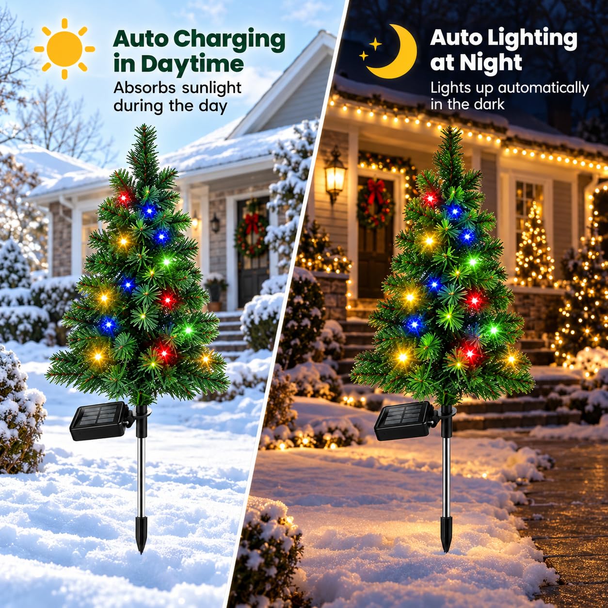 Set 2 x Lampa solara de Craciun, bradut solar LED 80 cm
