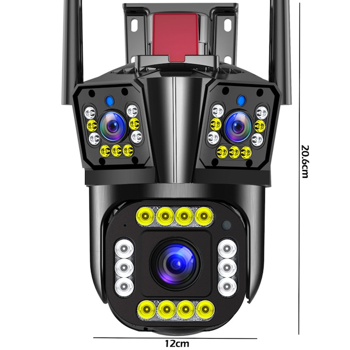 Camera de supraveghere video, 3 lentile, Wi-Fi, 12 mpx