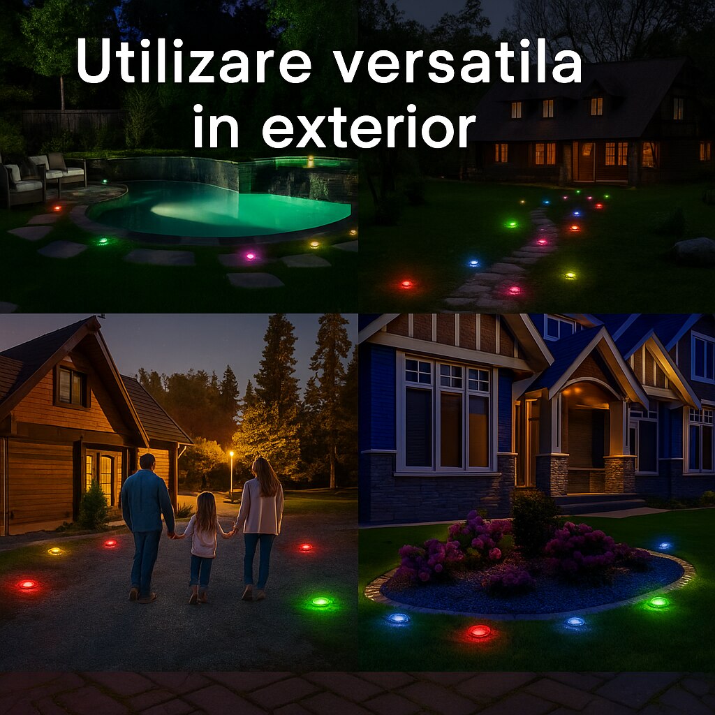 Set 4 lampi solare, 8 LED RGB, Senzor de Lumina, IP 65