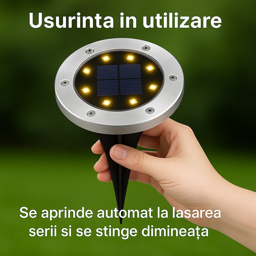 Set 4 lampi solare, 8 LED RGB, Senzor de Lumina, IP 65