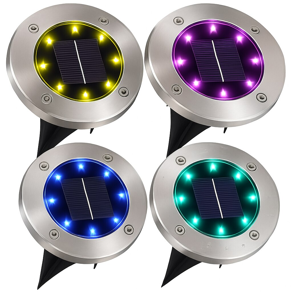 Set 4 lampi solare, 8 LED RGB, Senzor de Lumina, IP 65