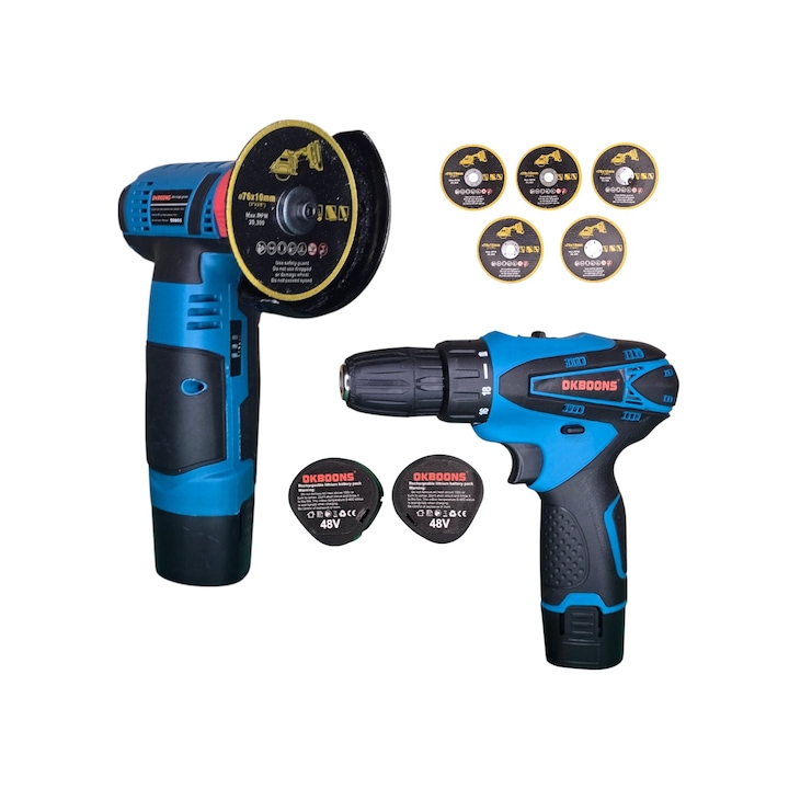 Flex Profesional 10.000 RPM + Bormasina 48V, 2 Baterii Li-ion si Accesorii