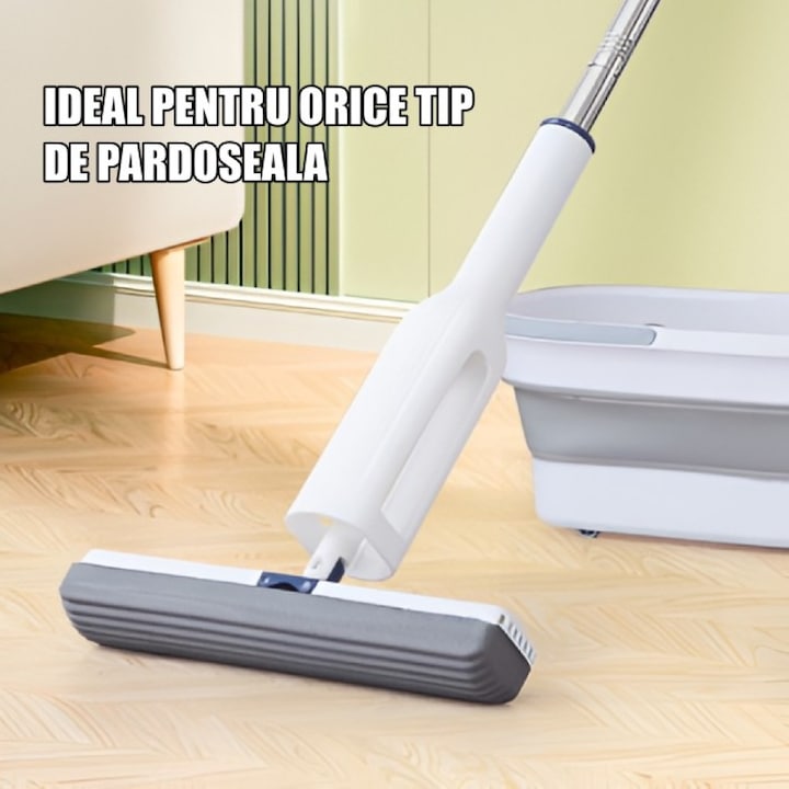 Mop Telescopic cu Galeata Pliabila, Maner Reglabil 140 cm