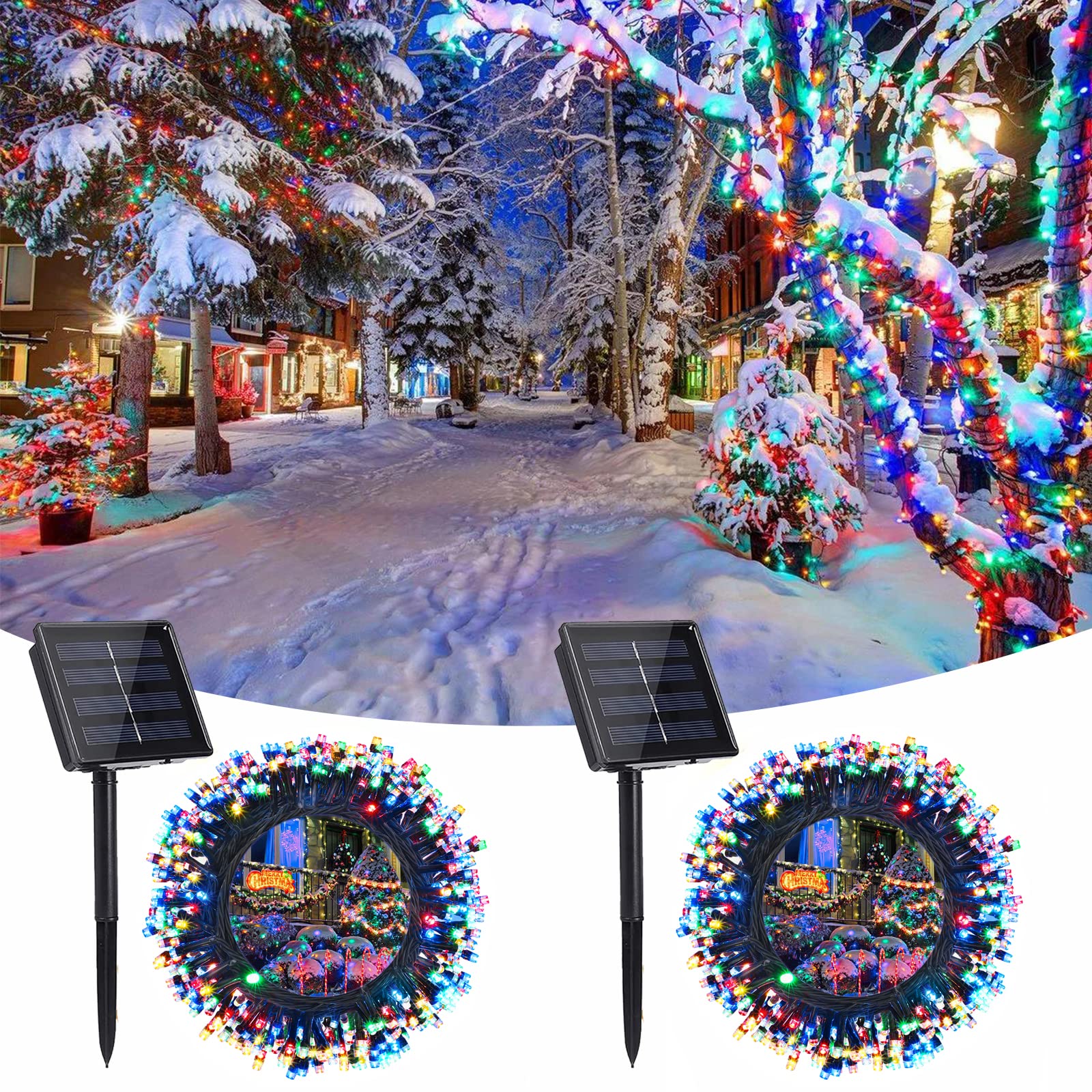 Set 2 x Instalatie solara 100 LED, Multicolor