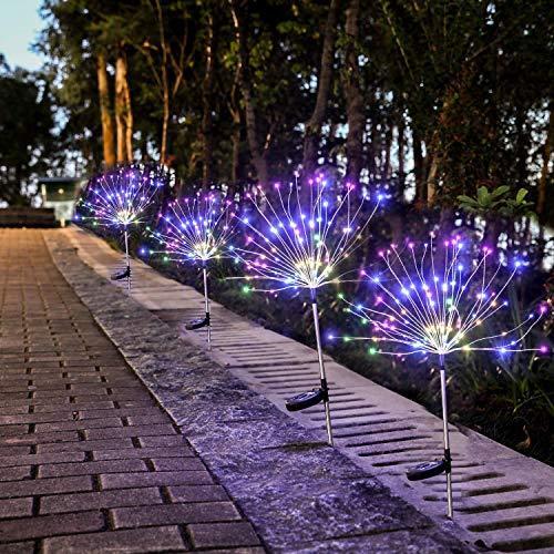 Set 2 x Lampa solara artificii cu suport metalic, 120 LED, multicolor