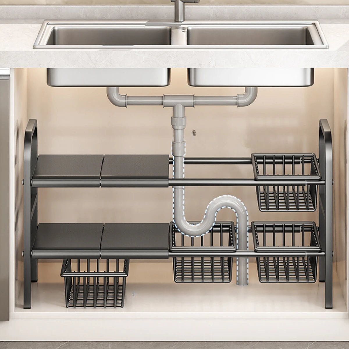 Raft metalic extensibil 55-85 cm, 4 cosuri, Negru