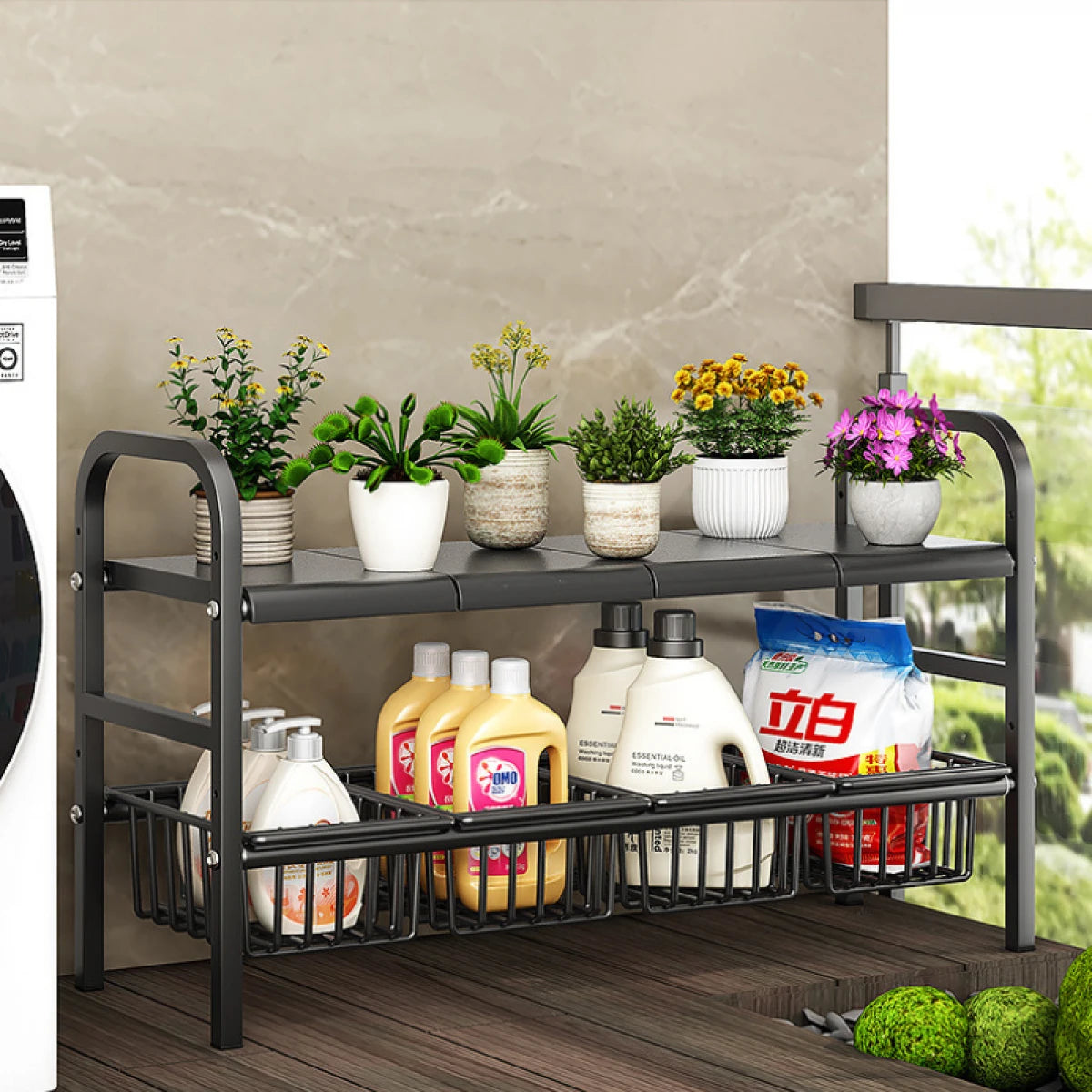 Raft metalic extensibil 55-85 cm, 4 cosuri, Negru