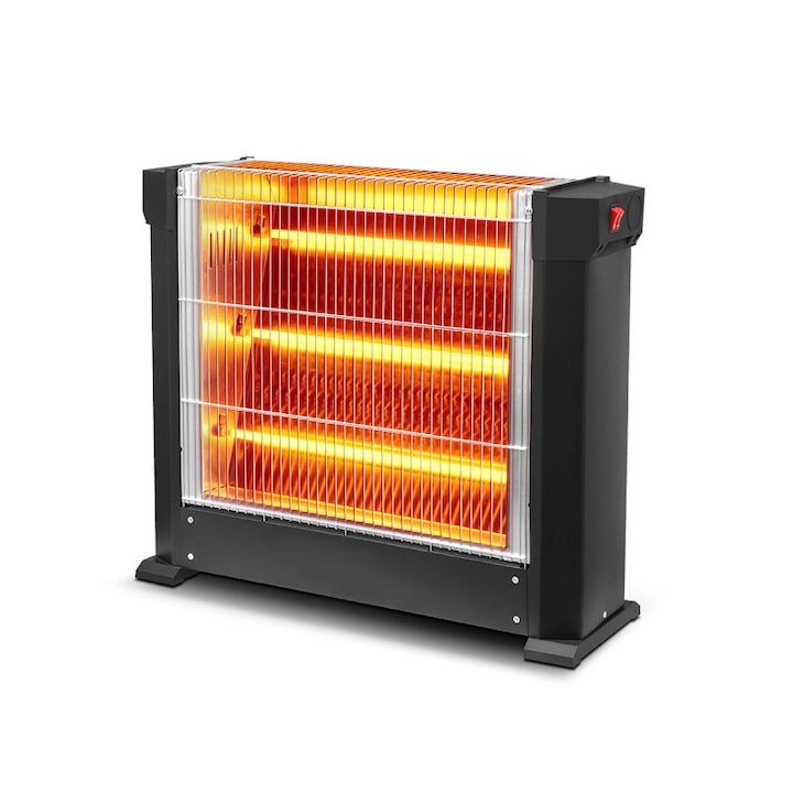 Radiator electric 1350 W, 3 tuburi, Termostat, Negru