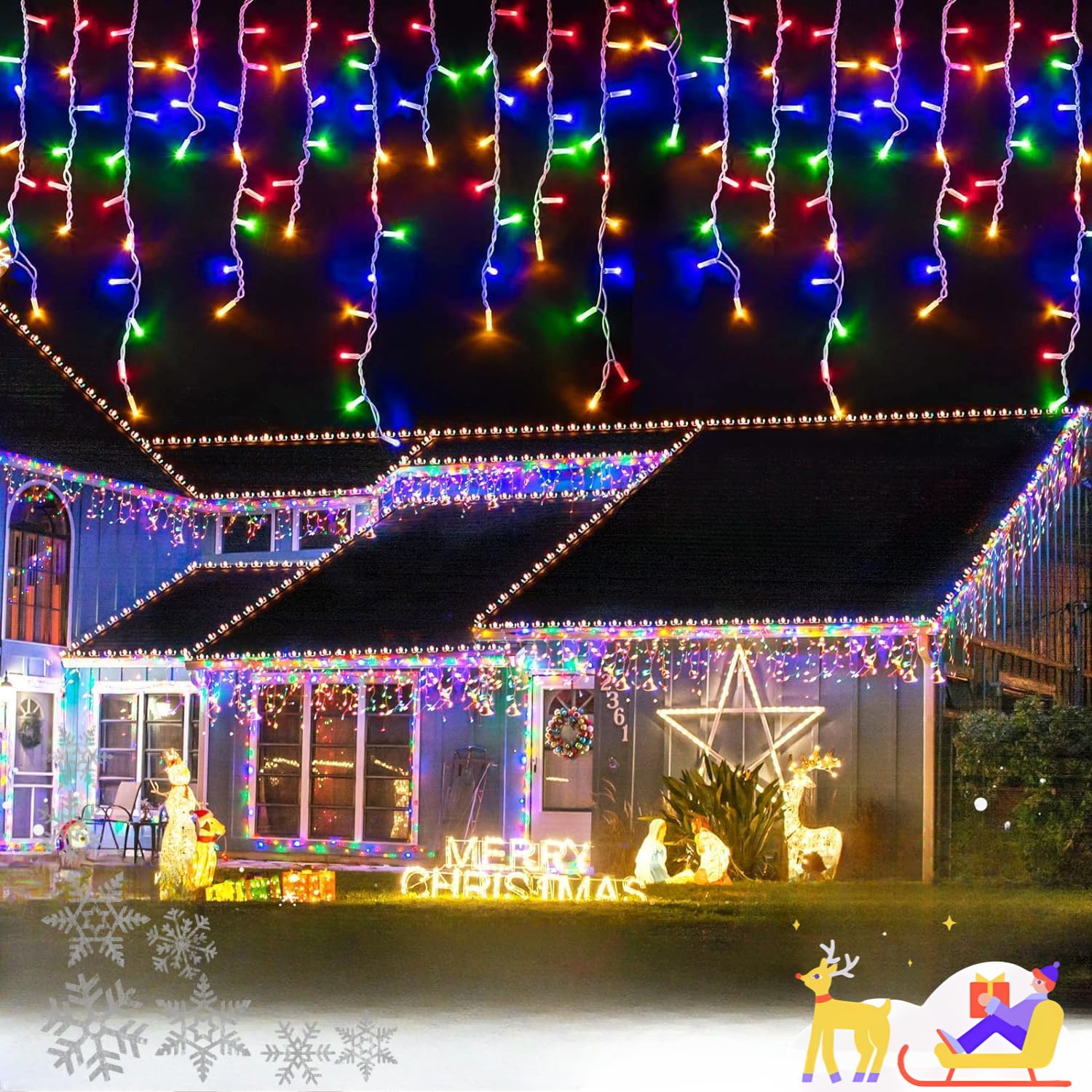 Instalatie franjuri, 300 LED, 12 metri, 8 jocuri de lumini, Multicolor