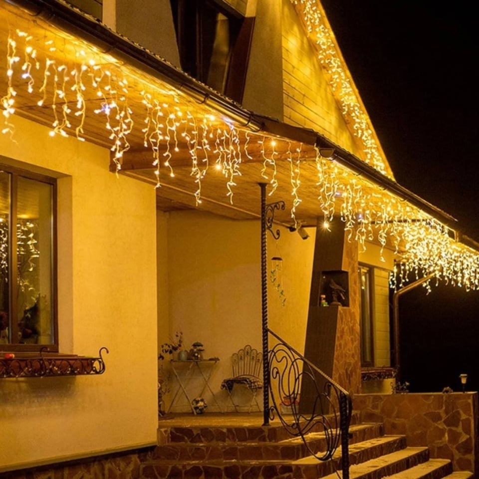 Instalatie franjuri, cu LED-uri tip turturi, 12 metri, Alb cald