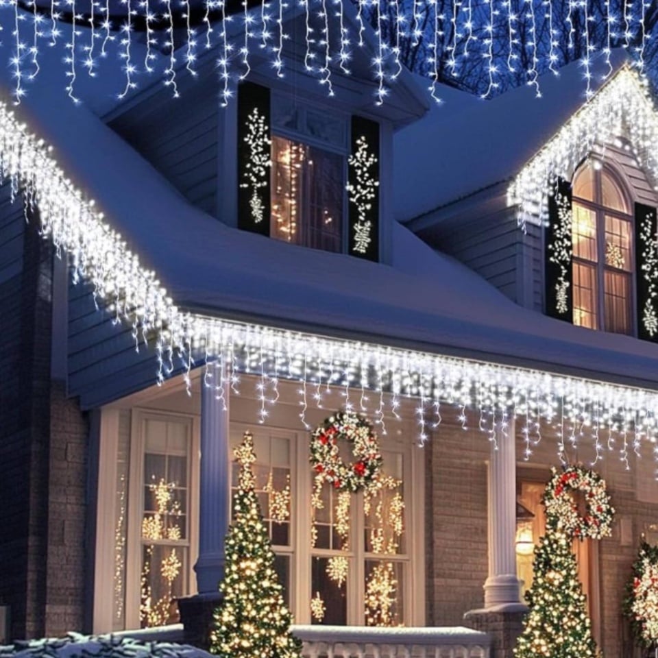 Instalatie franjuri, cu LED-uri tip turturi, 12 metri, Alb rece