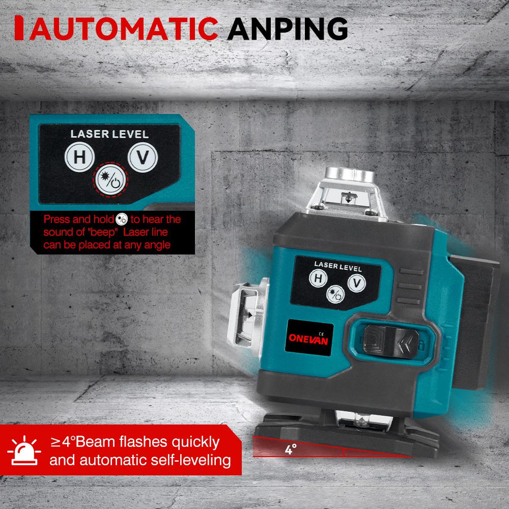 Nivela laser 4D, 16 linii, telecomanda, 2 baterii, Albastru/Negru