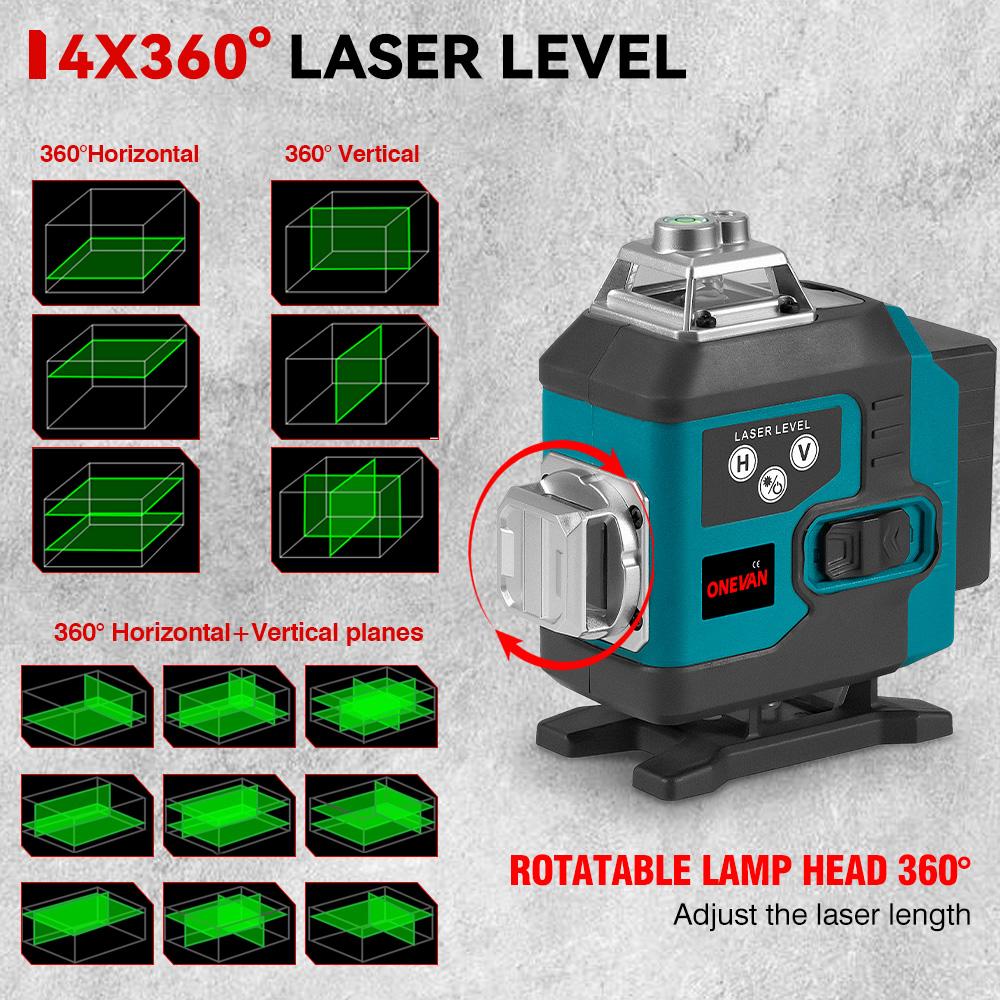 Nivela laser 4D, 16 linii, telecomanda, 2 baterii, Albastru/Negru