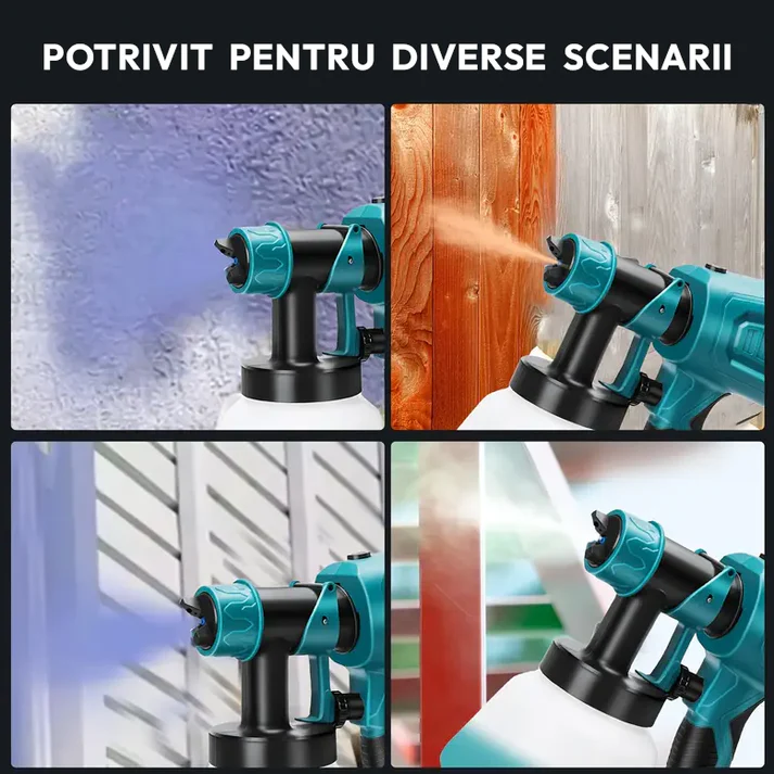 Pistol de vopsit cu acumulator 48V, 800 ml, 3 moduri pulverizare, debit reglabil