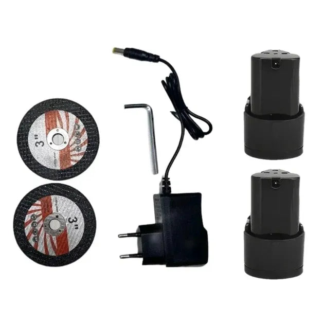 Masina de gaurit cu impact 12V + Mini polizor unghiular, 2 baterii, 5 discuri