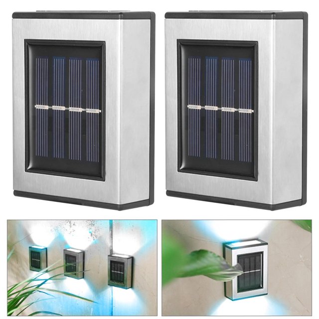 Set 4 lampi solare LED, lumina bidirectionala, Alb cald, Argintiu, IP 55