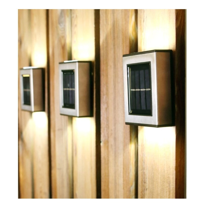 Set 4 lampi solare LED, lumina bidirectionala, Alb cald, Argintiu, IP 55