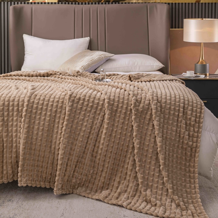 Patura super pufoasa Baycal Jo-jo, 200 x 230 cm, Maro deschis