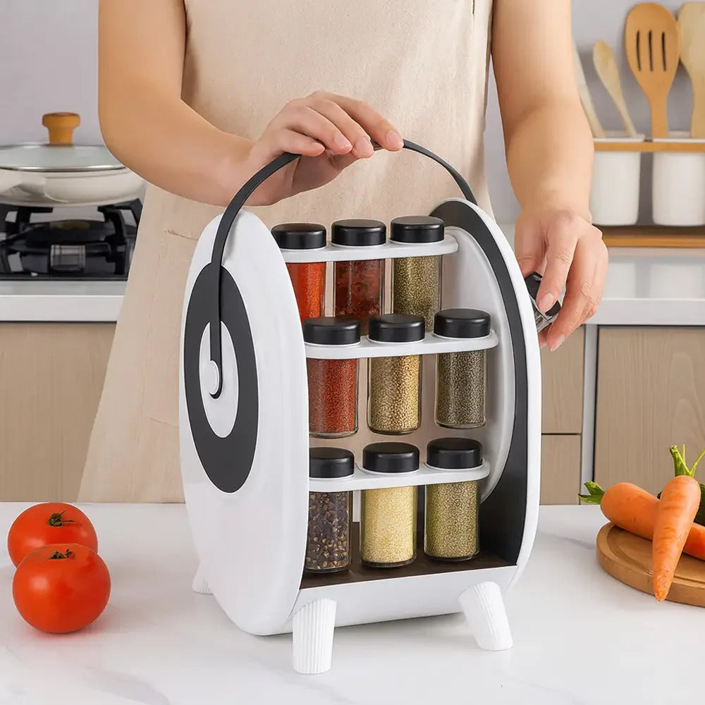 Suport rotativ portabil pentru condimente, 18 borcane