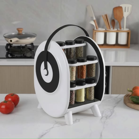 Suport rotativ portabil pentru condimente, 18 borcane