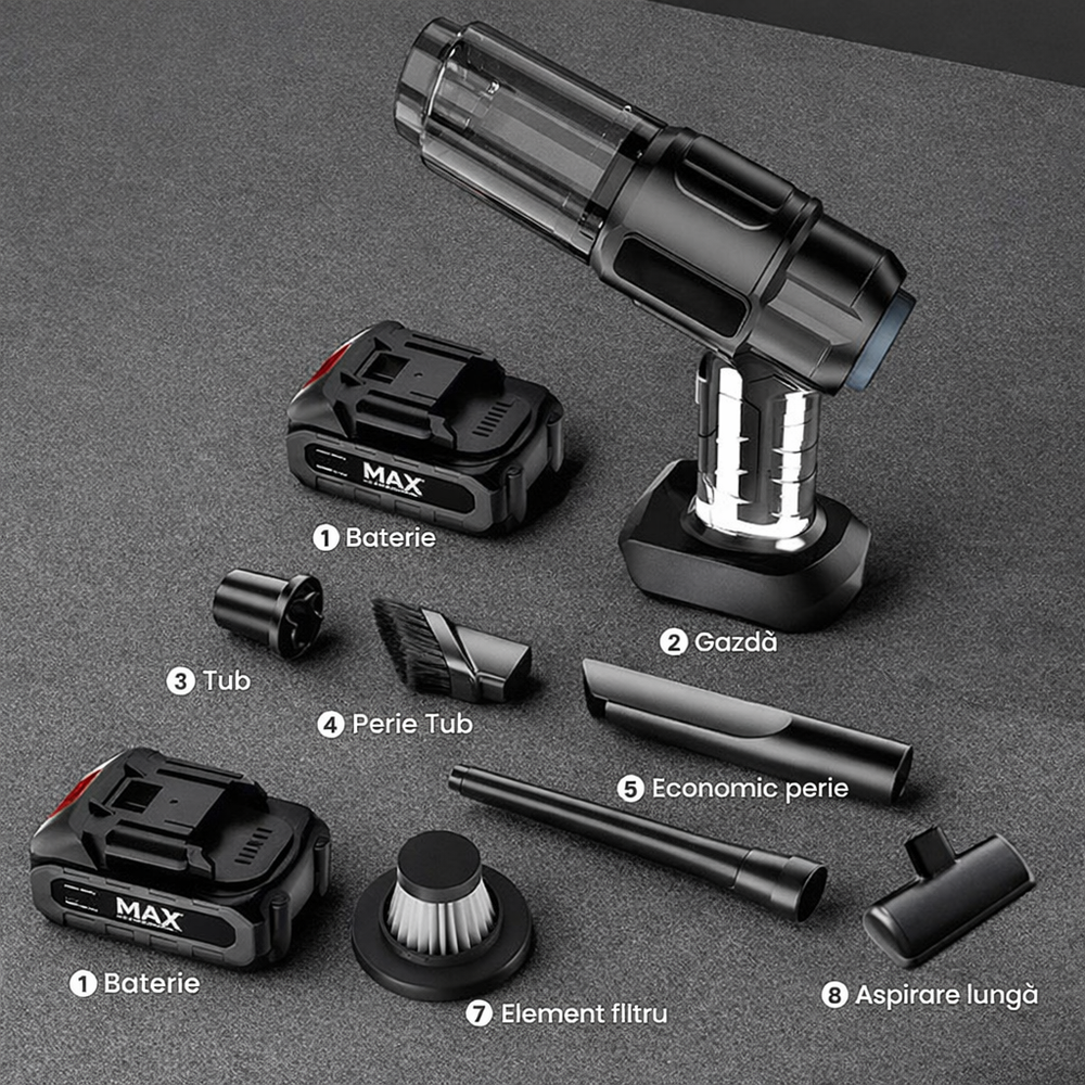Aspirator auto 150 W cu acumulator, filtru HEPA