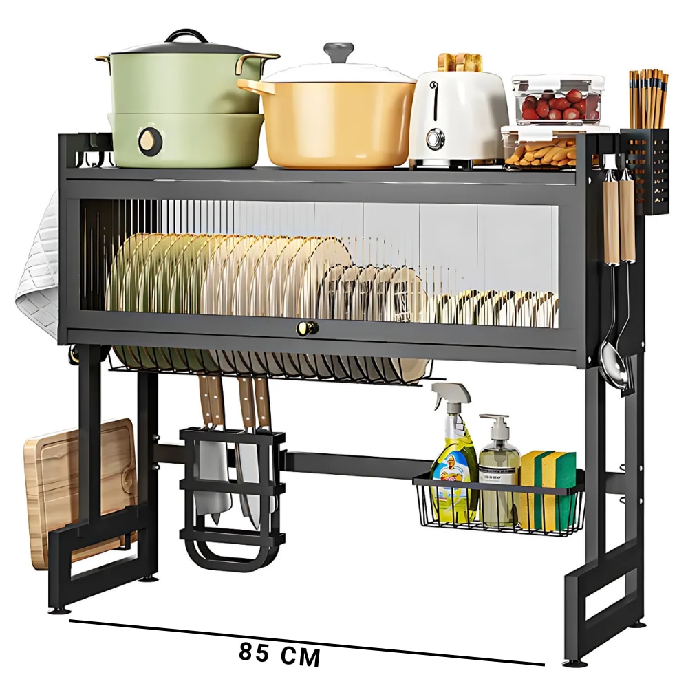 Raft scurgator vase si tacamuri, 85 cm, Negru